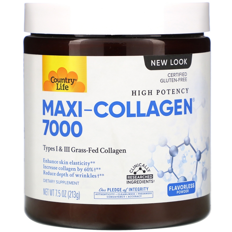 Country Life, Maxi-Collagen, витамины C и A плюс биотин, высокоэффективный порошок без запаха, 7.5 унций (213 г)