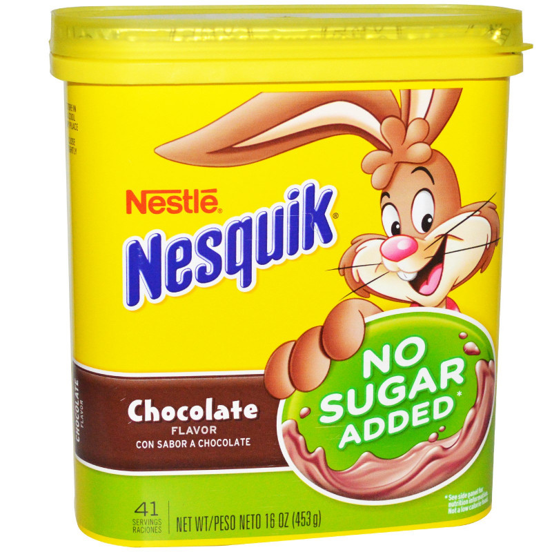 Nesquik, Nestle, со вкусом шоколада, без добавления сахара, 16 унций (453 г)