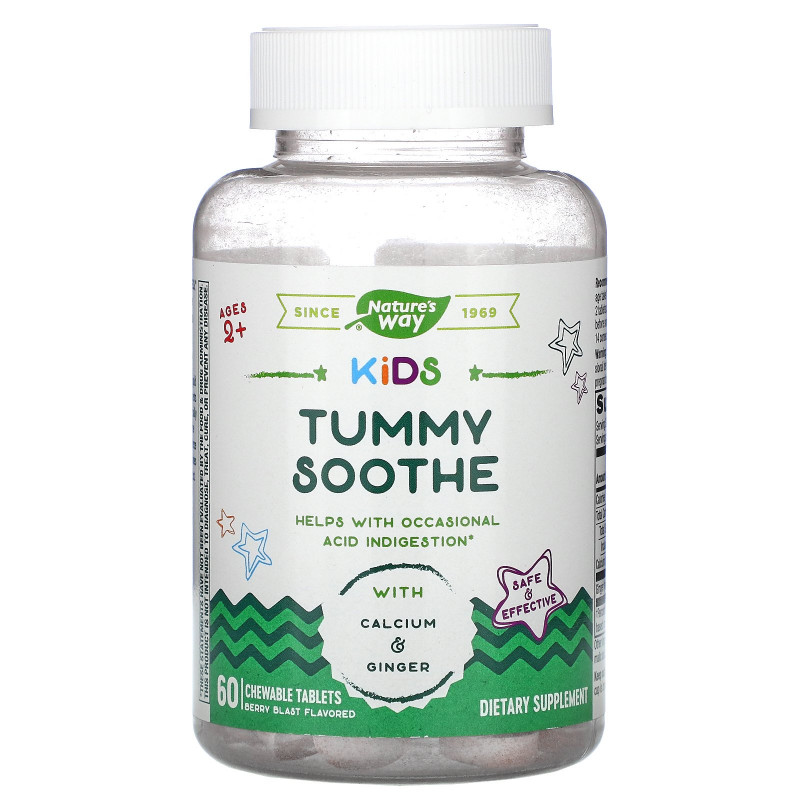 Nature's Way, Kids, Tummy Soothe, Ages 2+, Berry Blast, 60 Chewable Tablets