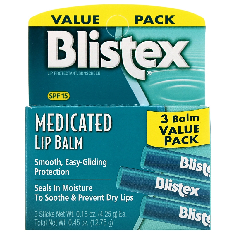 Blistex, Бальзам для губ с лечебным действием, Защита губ / Солнцезащитный фильтр SPF 15, в упаковке 3 бальзама, 0,15 унции (4,25 г) каждый
