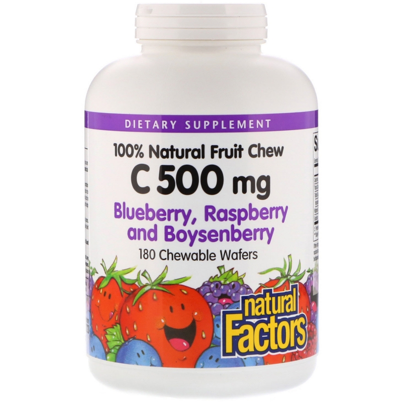 Natural Factors, C 500 mg, Blueberry, Raspberry and Boysenberry, 180 Chewable Wafers