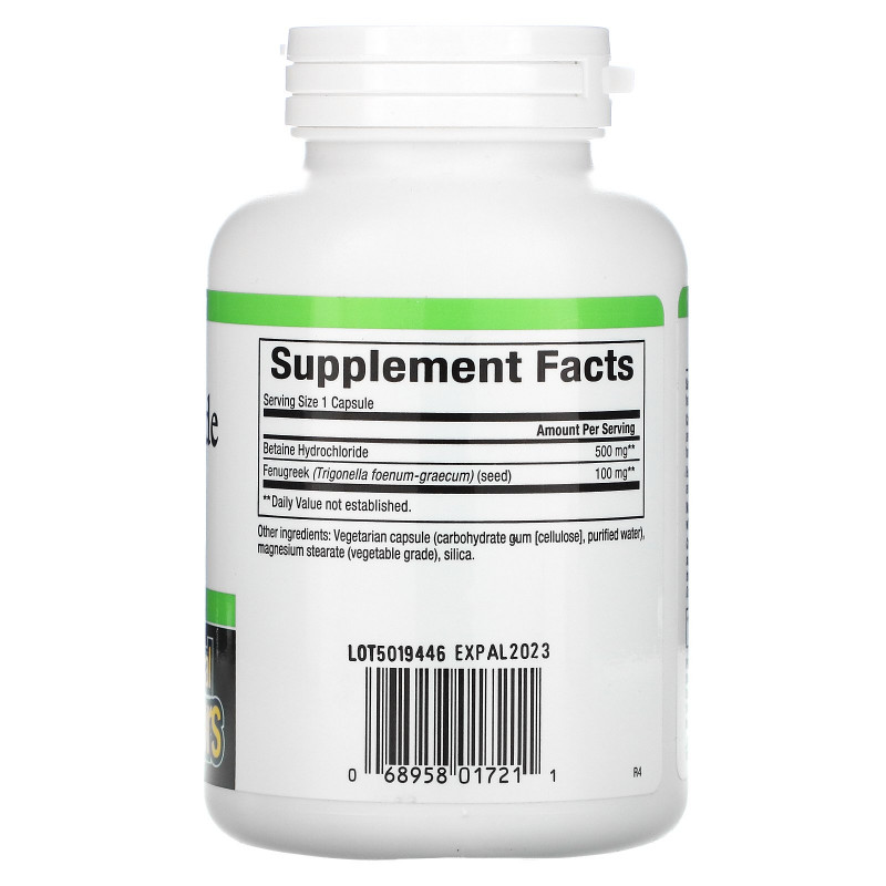 Natural Factors, Бетаин HCL, с пажитником, 500 мг, 180 растительных капсул