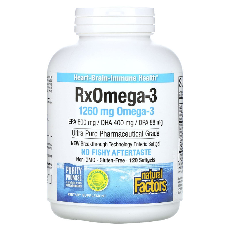 Natural Factors, Rx Omega-3 Factors, 630 mg, 120 Softgels