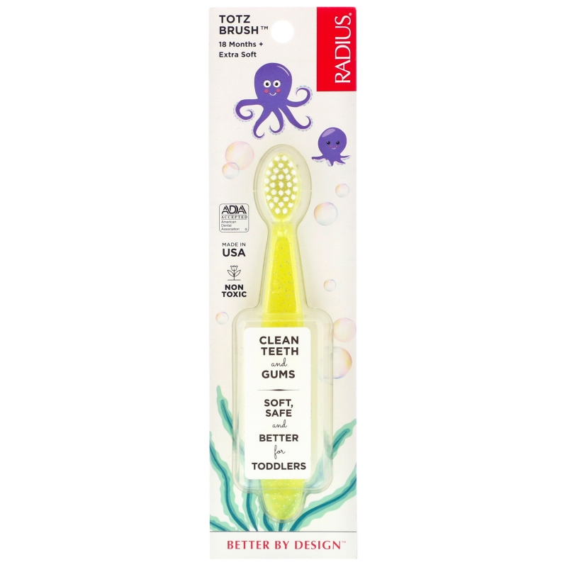 RADIUS, Totz, зубная щетка, для детей от 18 месяцев, экстрамягкая, желтая, 1 шт.