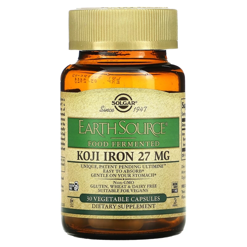 Solgar, EarthSource Food Fermented, Koji Iron, 27 mg, 30 Vegetable Capsules