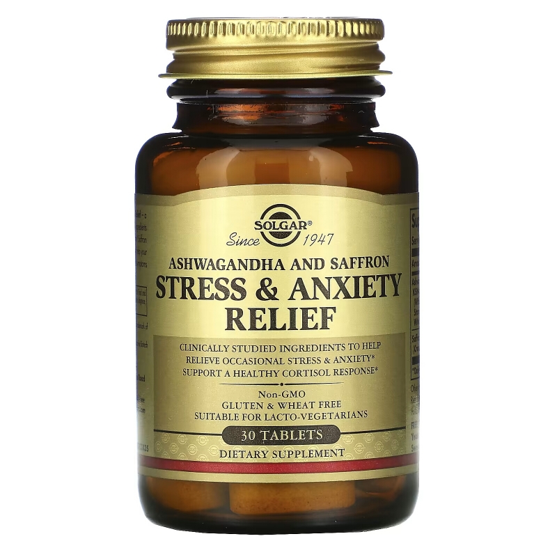 Solgar, Stress & Anxiety Relief, Ashwagandha and Saffron, 30 Tablets