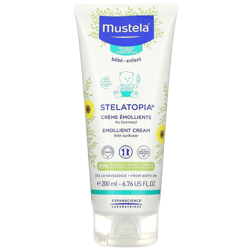 Mustela, Stelatopia, Emollient Cream with Sunflower, Fragrance Free, 6.76 fl oz (200 ml)