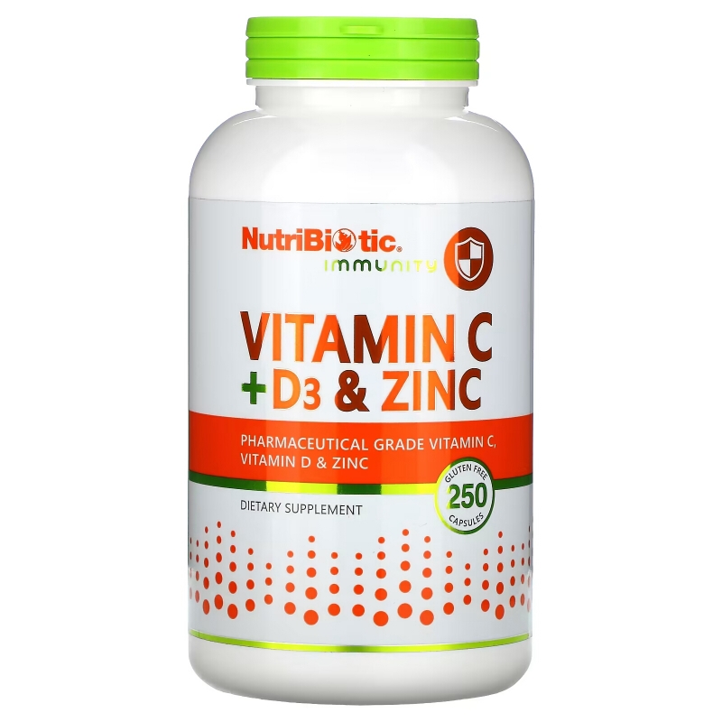 NutriBiotic, Immunity, Vitamin C + D3 & Zinc, 250 Capsules