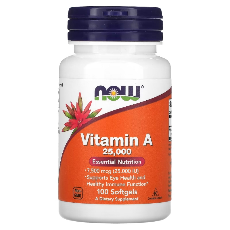 NOW Foods, Vitamin A, 7,500 mcg (25,000 IU), 100 Softgels