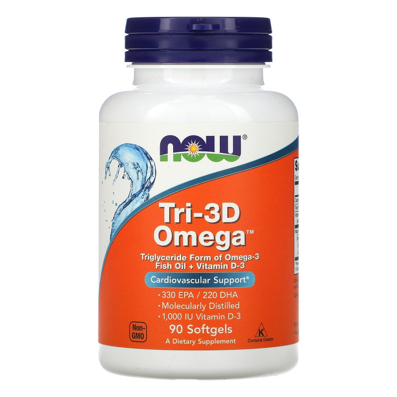 Now Foods, Рыбий жир Омега Tri-3D + витамин D-3, 90 капсул