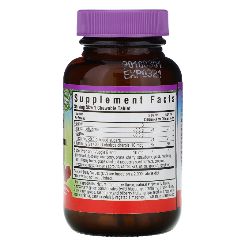 Bluebonnet Nutrition Super Earth Rainforest Animalz Vitamin D3 Mixed Berry 400 IU 90 Chewable Tablets