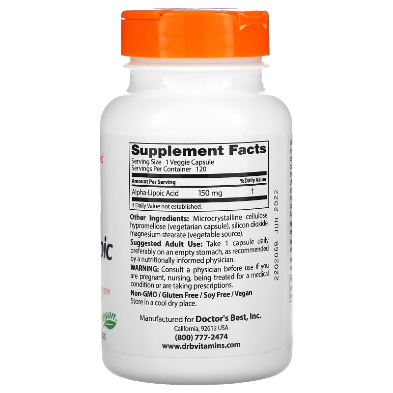 Doctor's Best, Лучшая альфа-липоевая кислота, 150 мг, 120 капсул