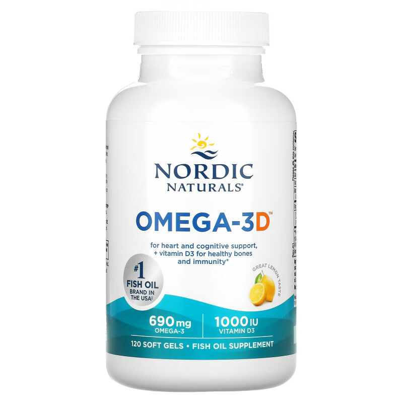 Nordic Naturals Омега-3D со вкусом лимона 1000 мг 120 желатиновых капсул