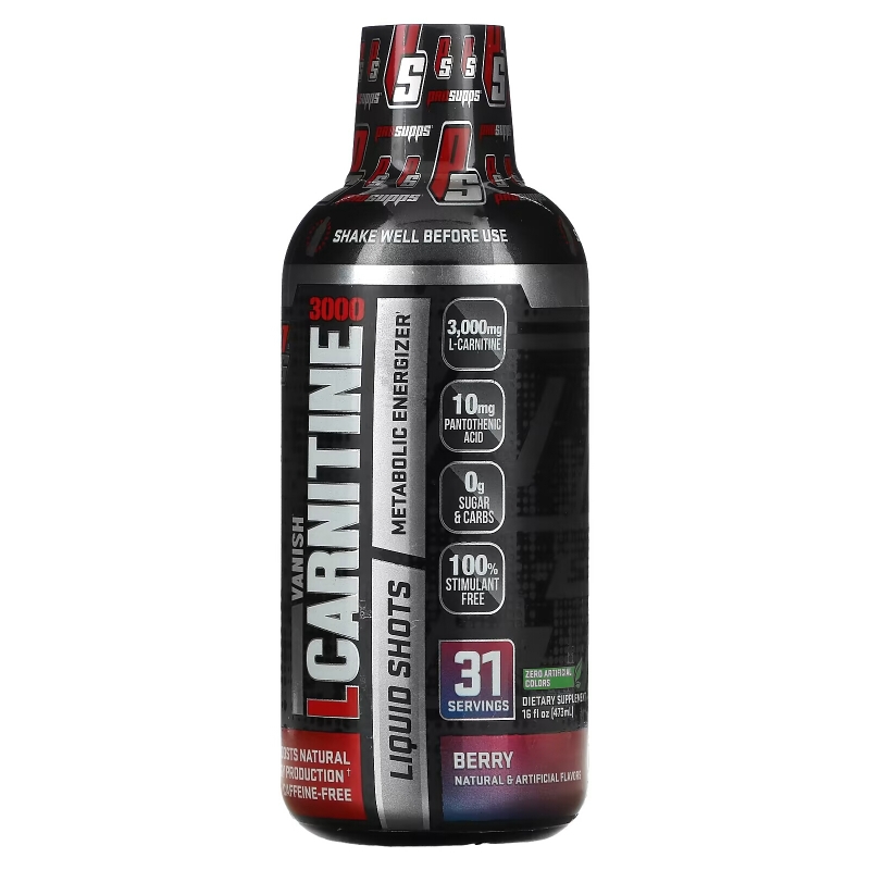 ProSupps, Vanish, L-Carnitine 3000 Liquid Shots, Berry, 3,000 mg, 16 fl oz (473 ml)