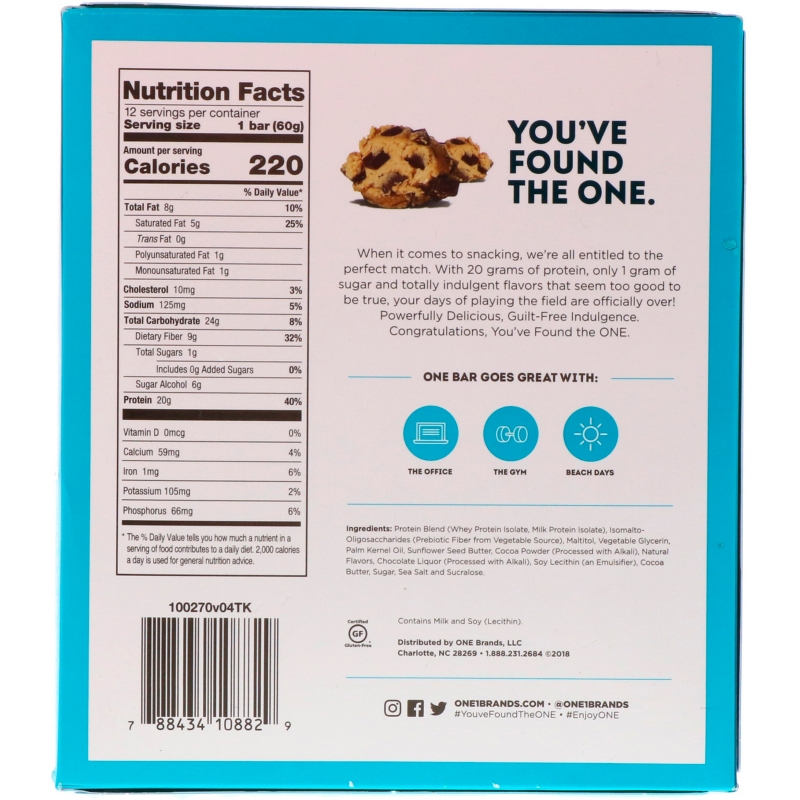 Oh Yeah! One Chocolate Chip Cookie Dough Flavor 12 Bars 2.12 oz (60 g) Per Bar