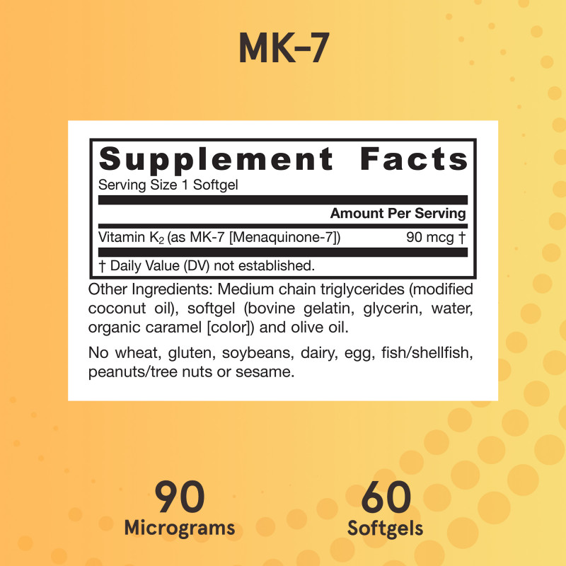 Jarrow Formulas, MK-7, витамин K2 в форме MK-7, 90 мкг, 60 мягких капсул