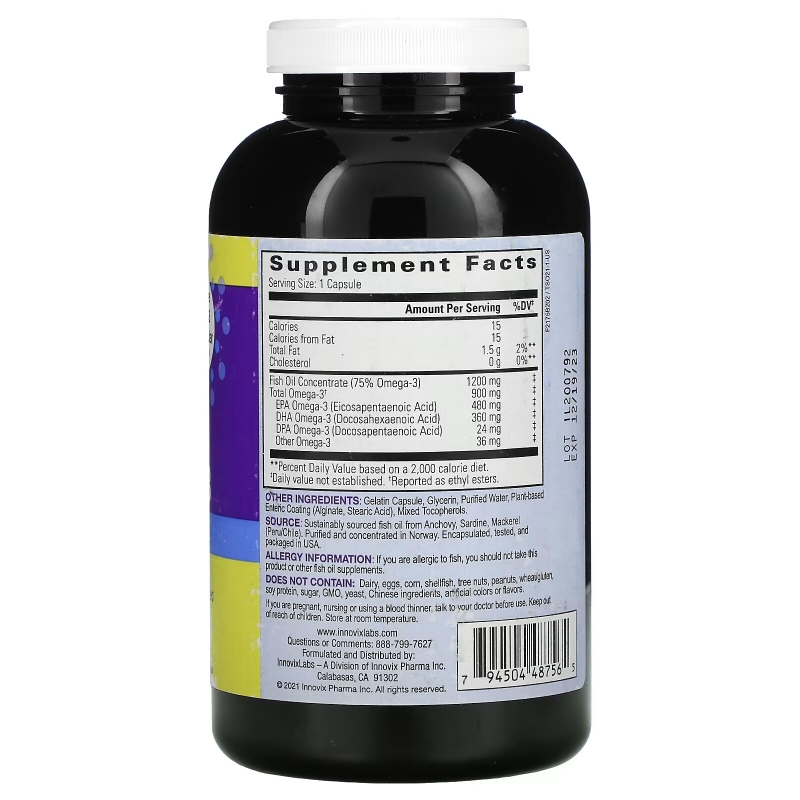 Innovix Pharma, Омега-3 тройной концентрации, 200 капсул