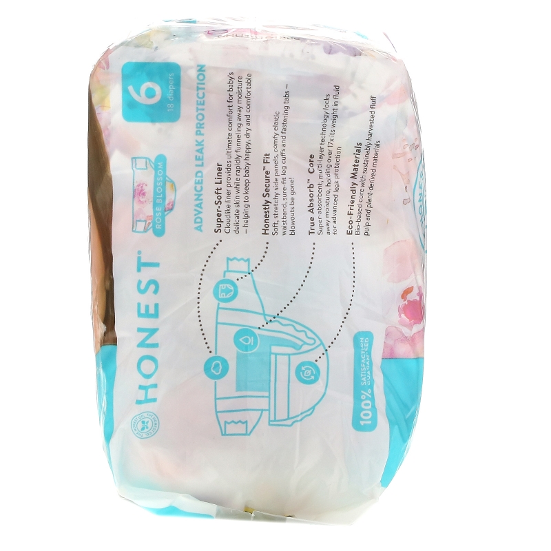 The Honest Company, Honest Diapers, Size 6, 35+ Pounds, Rose Blossom, 18 Diapers