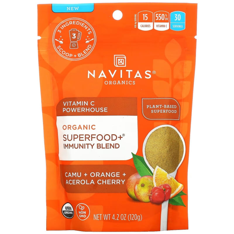 Navitas Organics, Organic Superfood+ Immunity Blend, Vitamin C Powerhouse, Camu + Orange + Acerola Cherry, 4.2 oz (120 g)