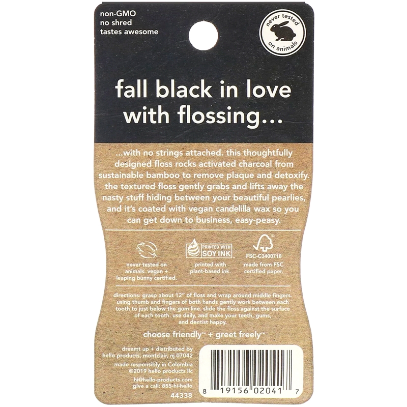 Hello, Activated Charcoal Infused Floss, Natural Peppermint Flavor, 54.6 Yards