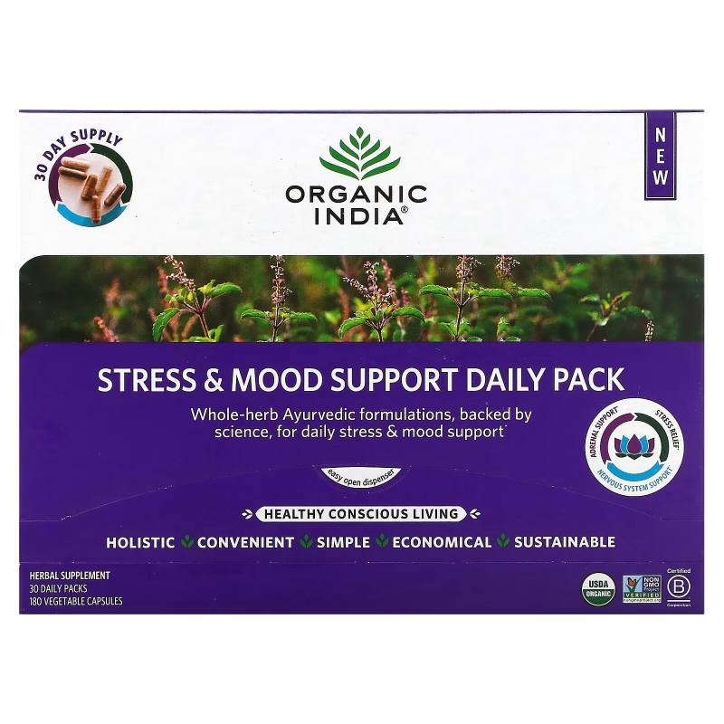 Organic India, Stress & Mood Support Daily Pack, 30 Daily Packs, 180 Vegetable Capsules