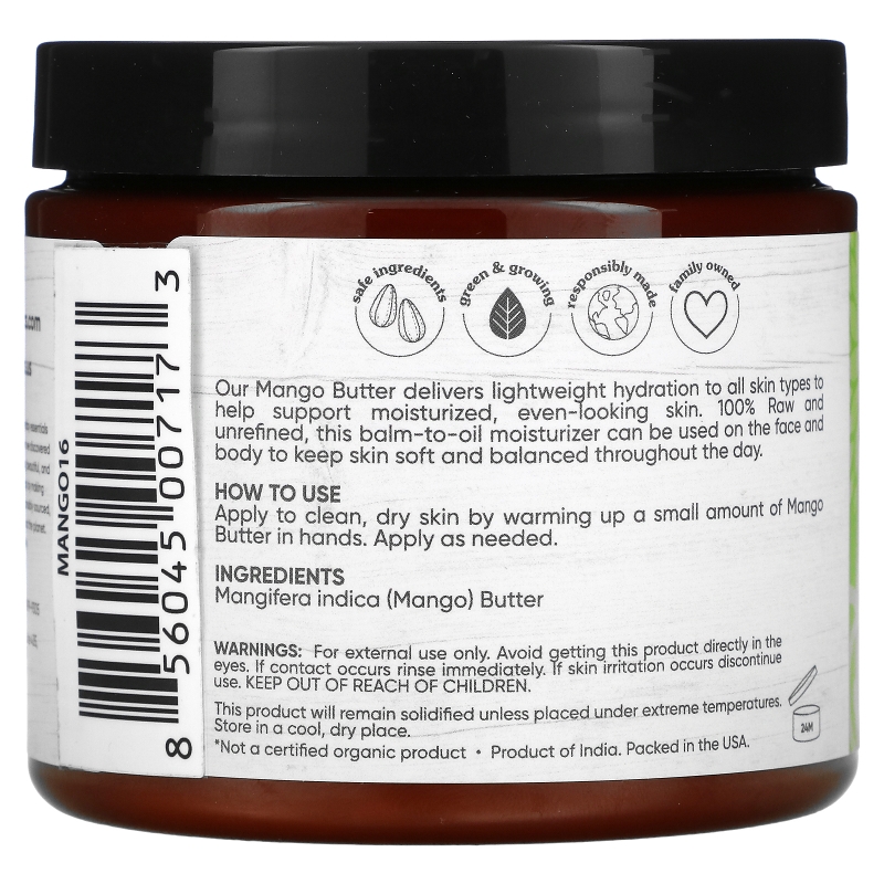 Sky Organics, Organic Unrefined Raw, Mango Butter, 16 fl oz (454 g)