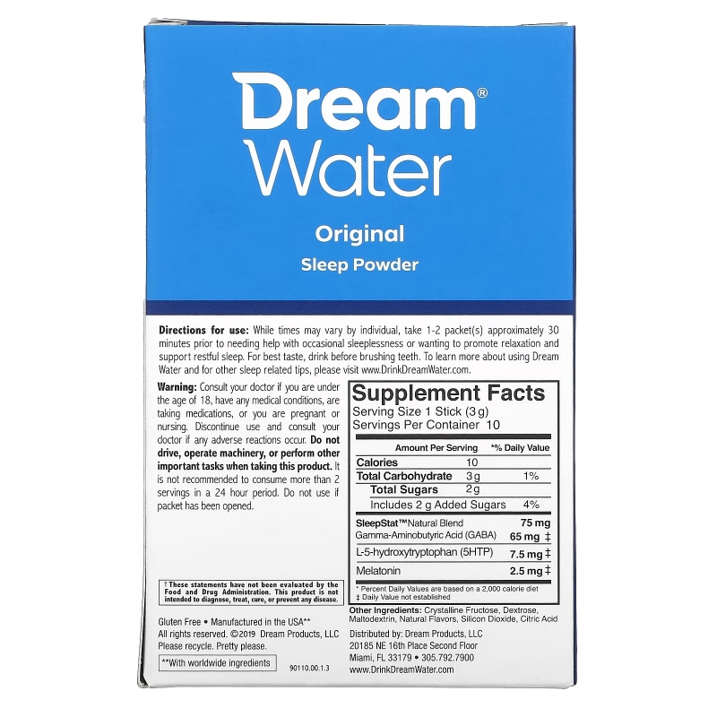 Dream Water, Порошок для сна, Сонные Ягоды, 10 Палочек, 3 г Каждый