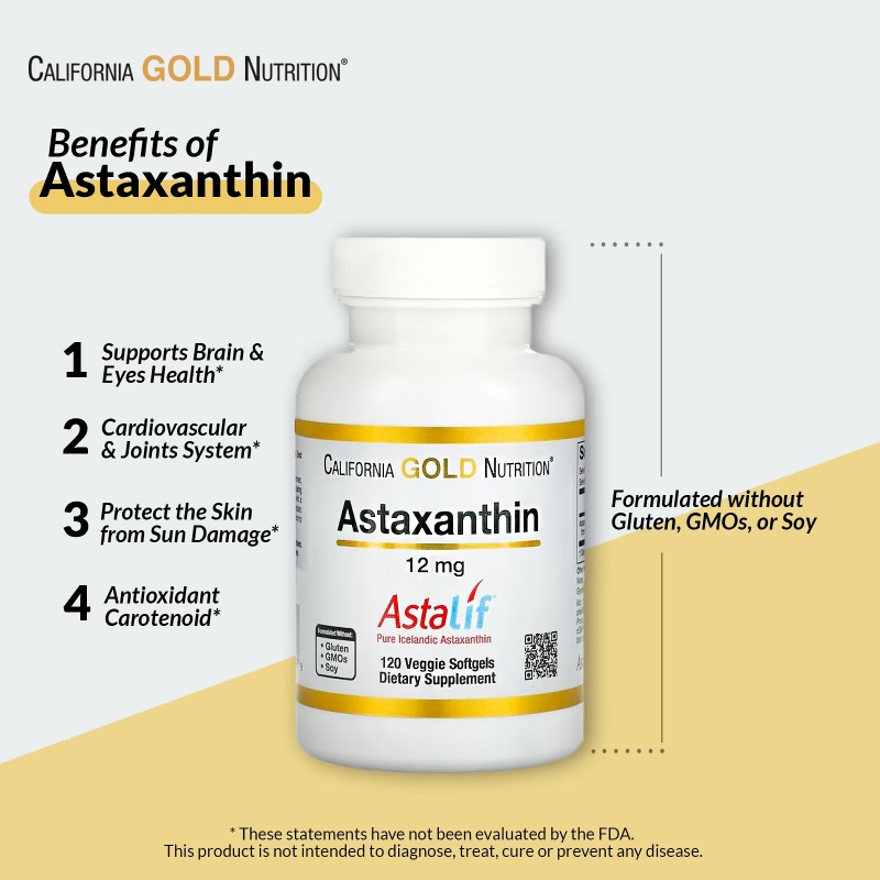 California Gold Nutrition, Natural Astaxanthin, USA Sourced, No Gluten, No GMOs, 12 mg, 120 Veggie Softgels