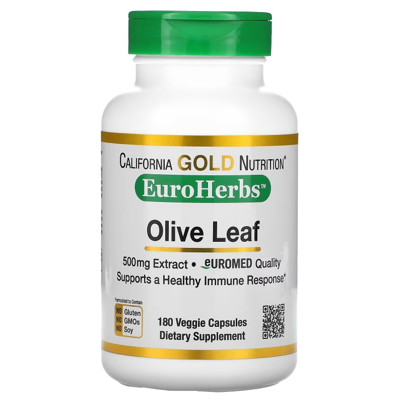 California Gold Nutrition, EuroHerbs, Olive Leaf Extract, 500 mg, 180 Veggie Capsules