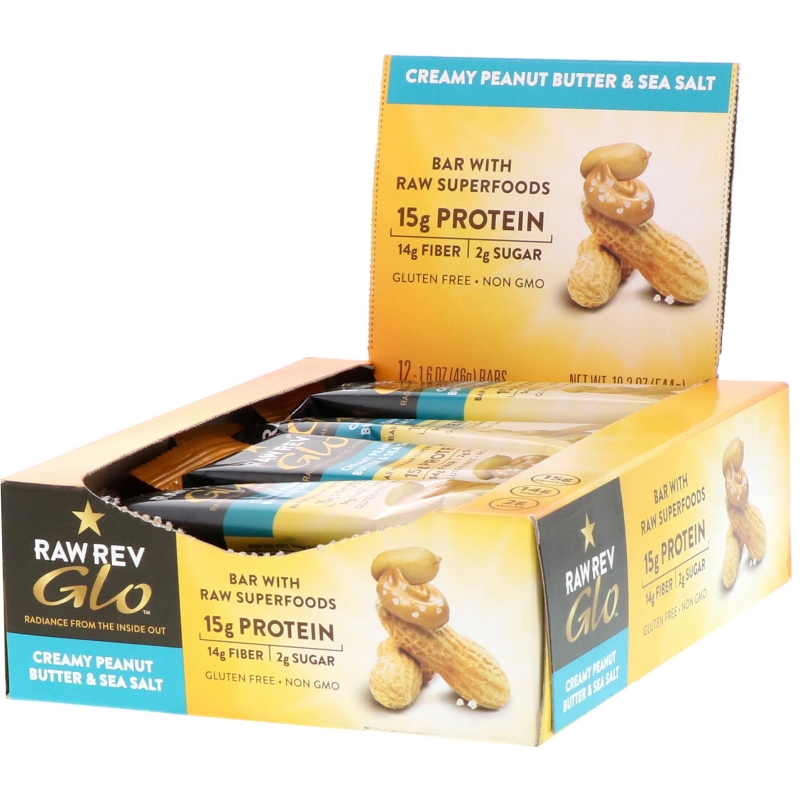 Raw Revolution Glo Creamy Peanut Butter & Sea Salt 12 Bars 1.6 oz (46 g) Each